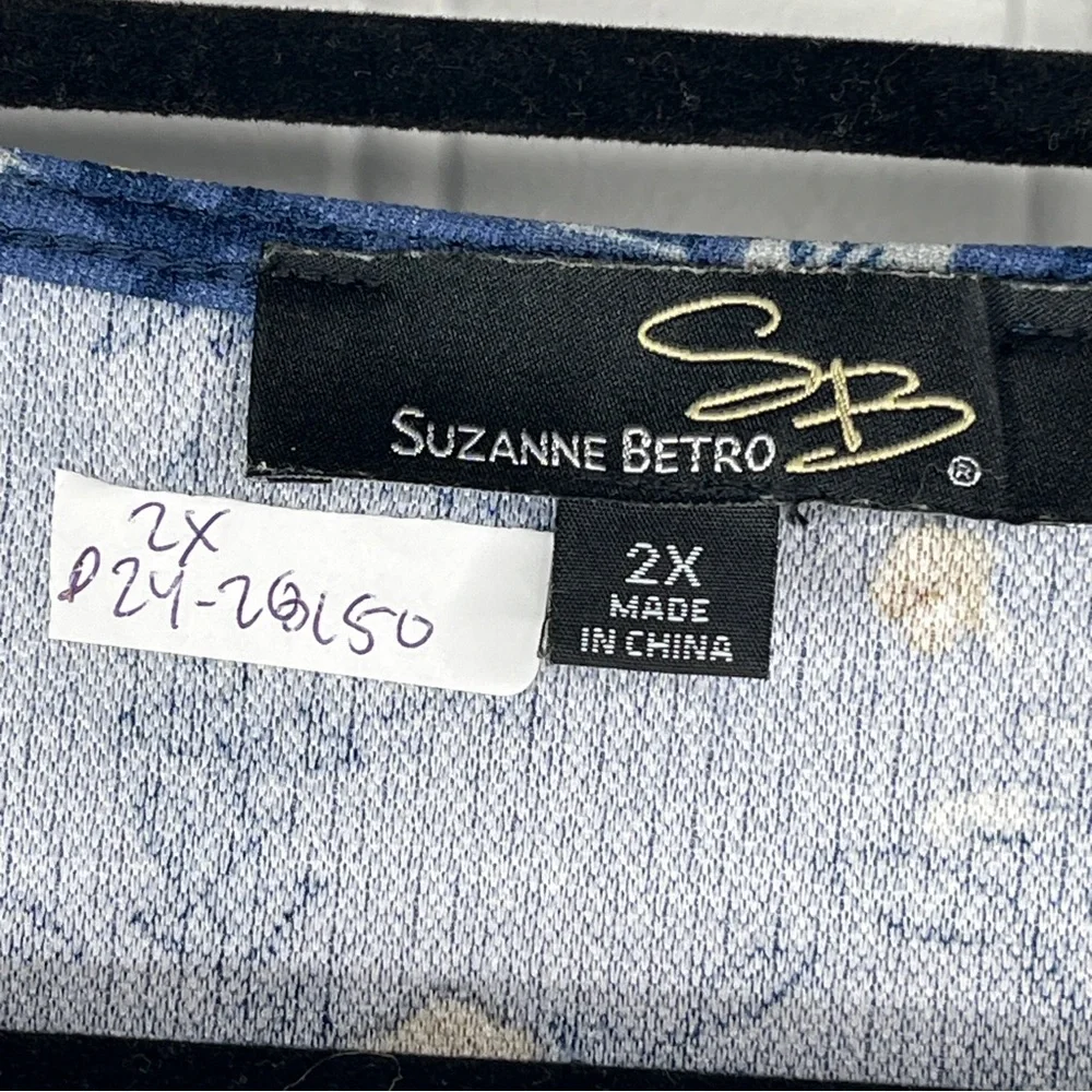 Suzanne Betro Navy Floral Wrap Maxi Dress Ruffle Hem Long Sleeve Plus 2X Boho - Picture 6 of 7